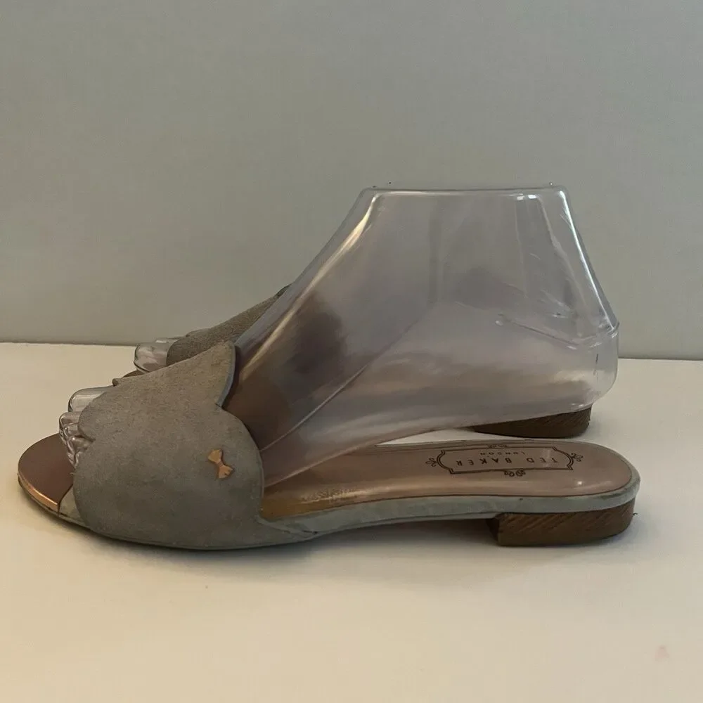 Ted Baker Women's Suede Scalloped Blue Slide Slip On Sandal SZ 37 US 6.5